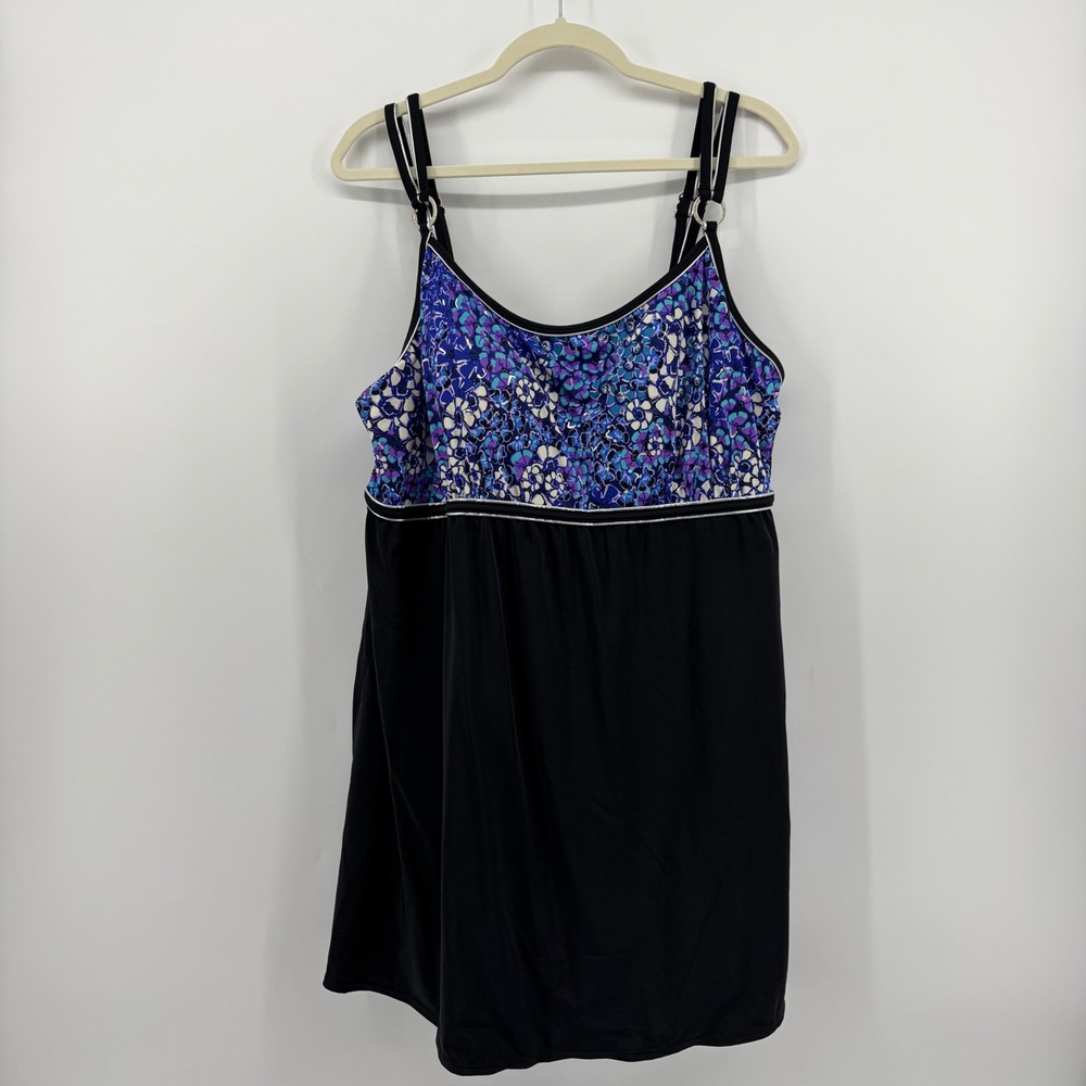 Avenue‎ Womens 24 Black Swimdress Floral Empire Waist Adjustable Straps
